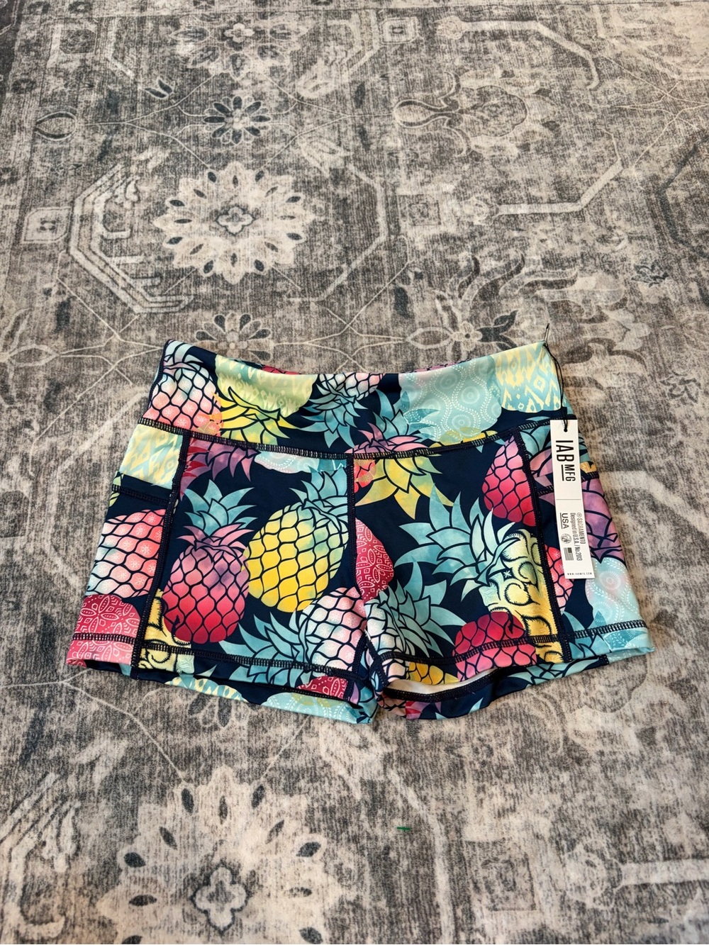 TAB Women's Pineapple Print Athletic Shorts - Navy Multi
